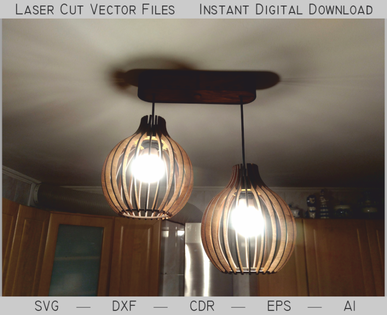 Two-light wooden pendant chandelier with curved shades