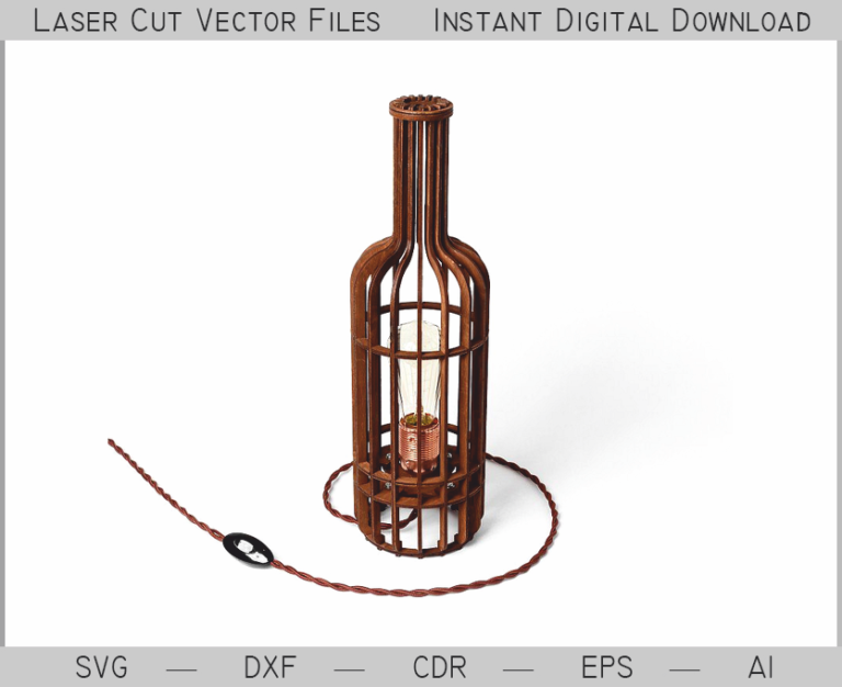 Bottle shaped wooden cage lamp with vertical ribs and a corded light base
