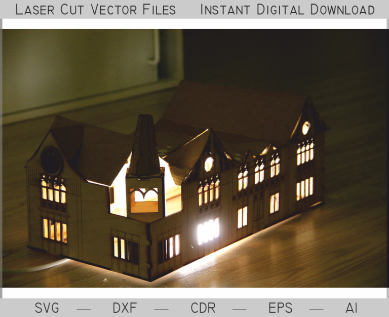 Detailed model house glowing through windows as a night light