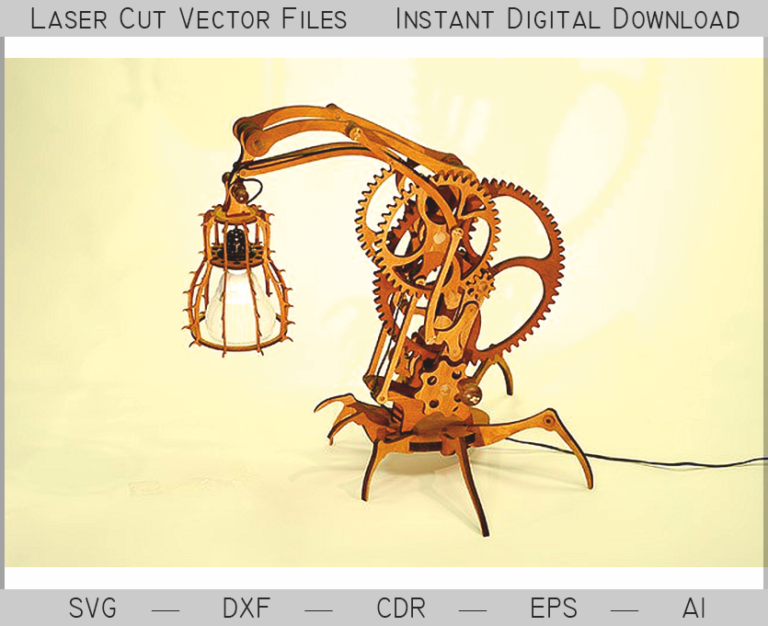 Mechanical scorpion-shaped wooden lamp with raised tail light