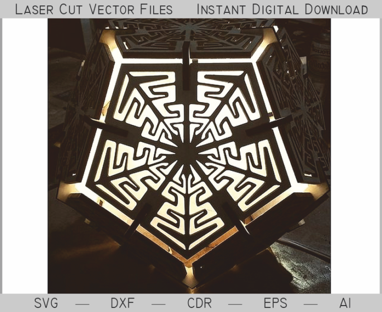 Glowing geometric dodecahedron pendant lamp with patterned panels