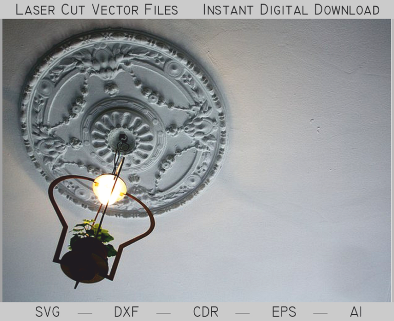 Minimal pendant chandelier hanging from an ornate ceiling medallion