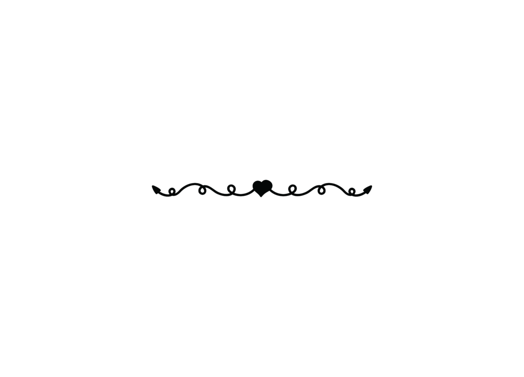 Horizontal ornamental border with a central heart and scrolling flourishes