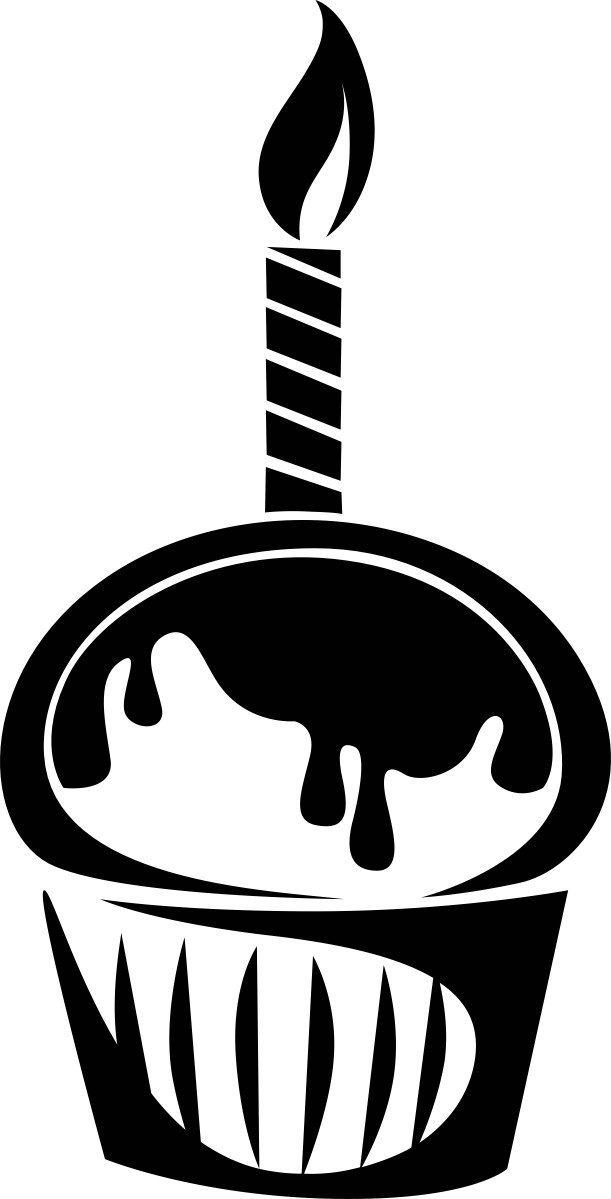 Cupcake silhouette with candle and dripping icing