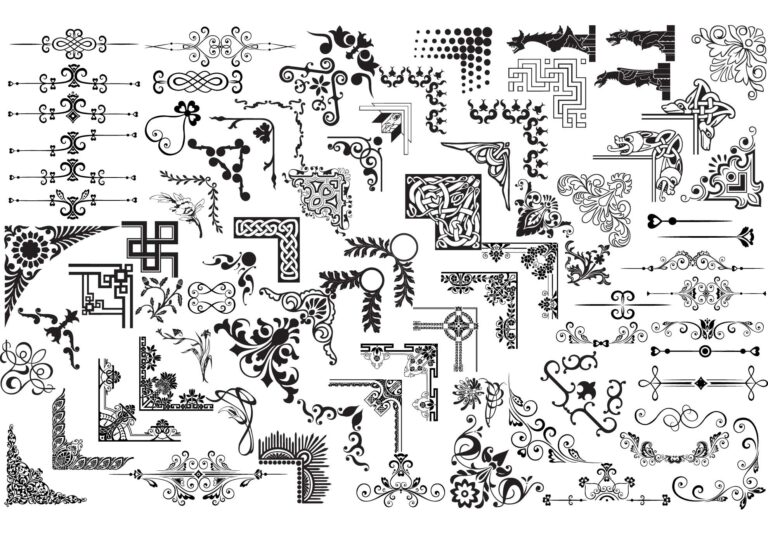 Contact sheet of floral, geometric and interlaced corner ornaments