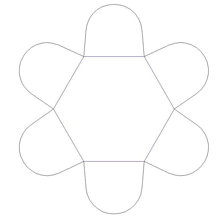 Flat six petal box template with rounded folding panels
