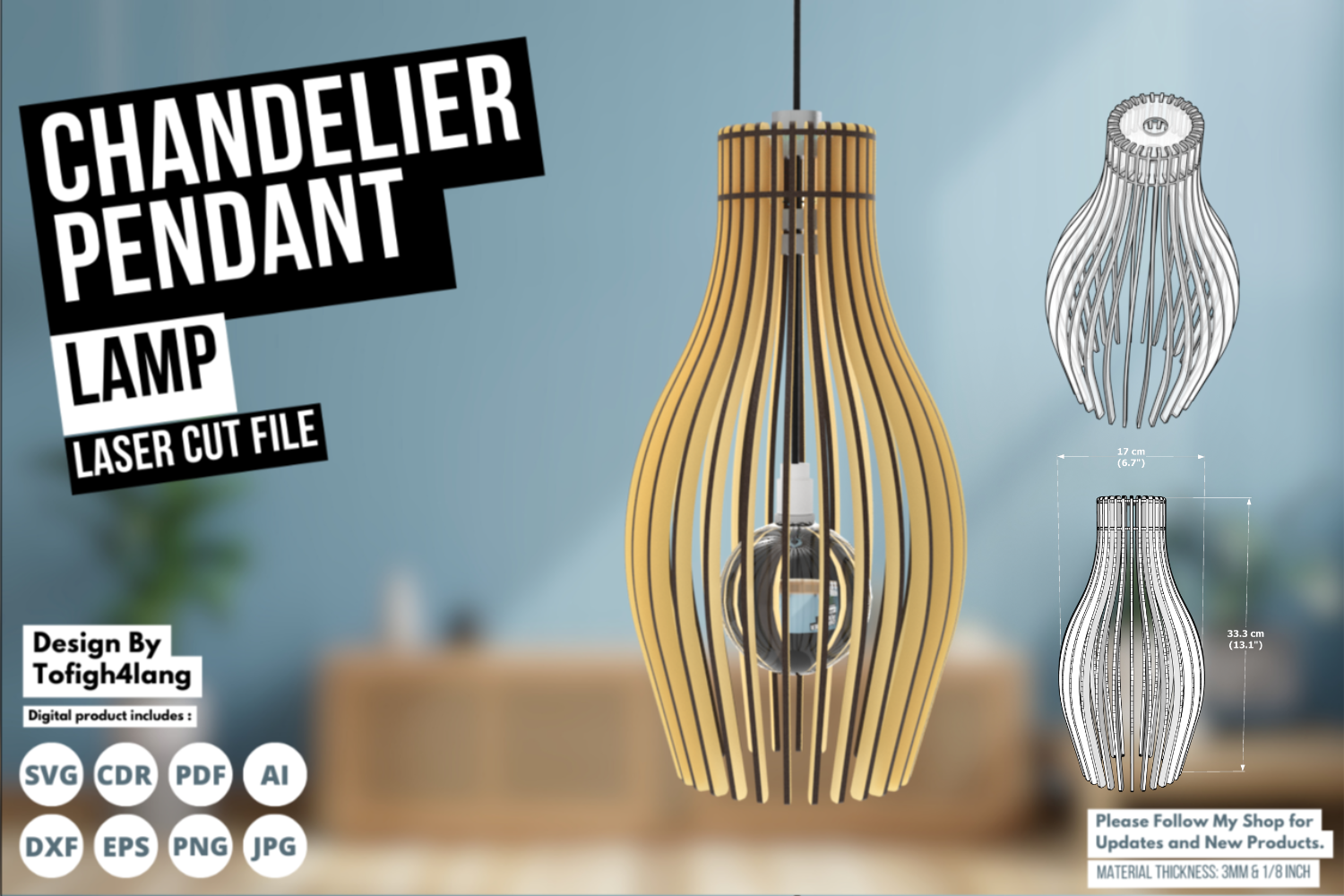 Bulb shaped pendant shade formed from vertical curved wooden ribs
