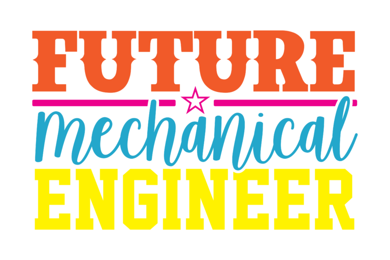 Colorful Future Mechanical Engineer lettering with block capitals, script text and a small outlined star.