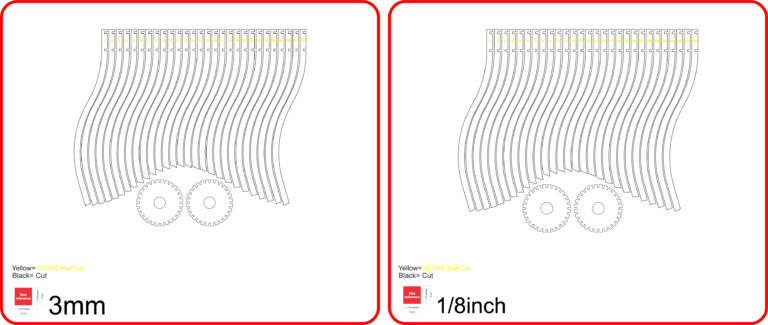 Flat pendant shade layout with numbered curved ribs, notched rings and line-color labels