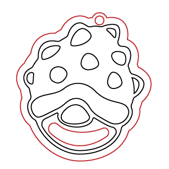 Gnome face keychain outline with hanging hole and macrame openings
