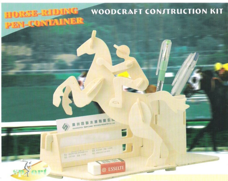 Wooden horse and rider pen holder model