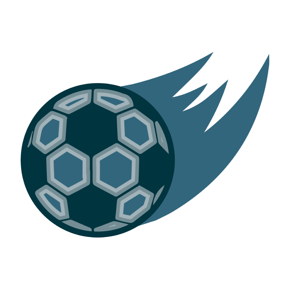 Layered blue football with hexagonal panels and sweeping motion flames