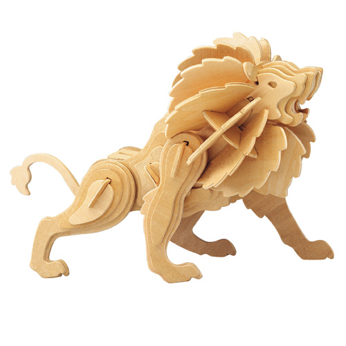 A roaring lion stands with an open mouth, curling tail and a deep mane made from repeated profile pieces.