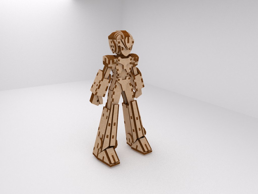 Assembled wooden robot hero figure with articulated-looking limbs