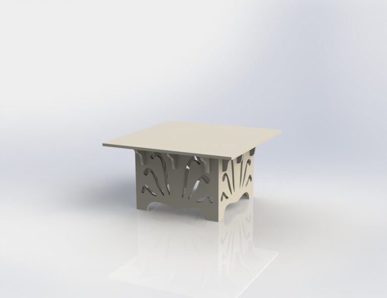 Small square table with decorative cutout side panels