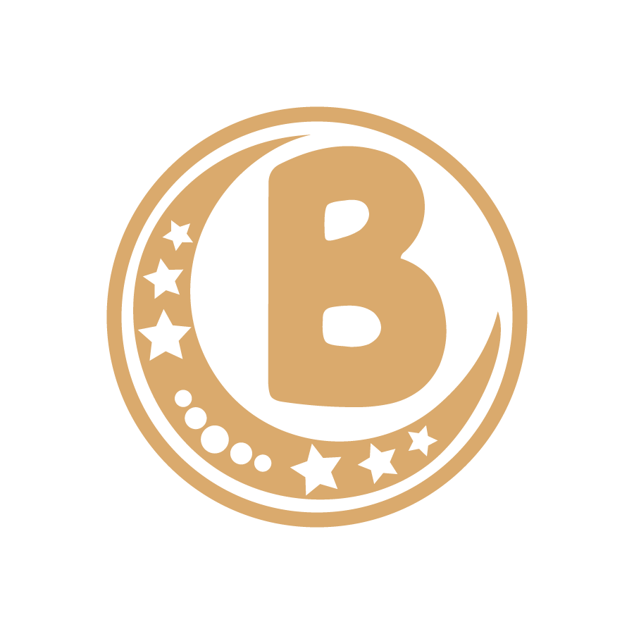 Letter B key ring design inside a crescent moon and star circle