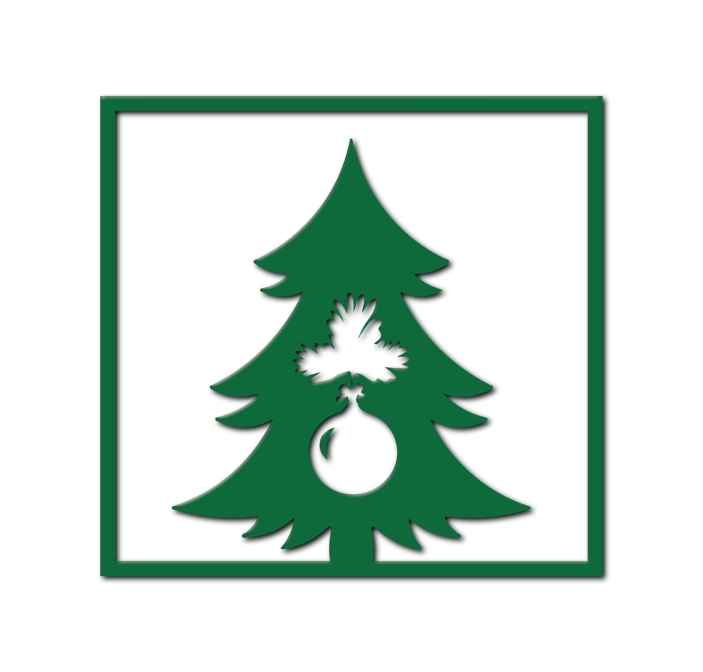Layered green Christmas tree frame with a small ornament silhouette
