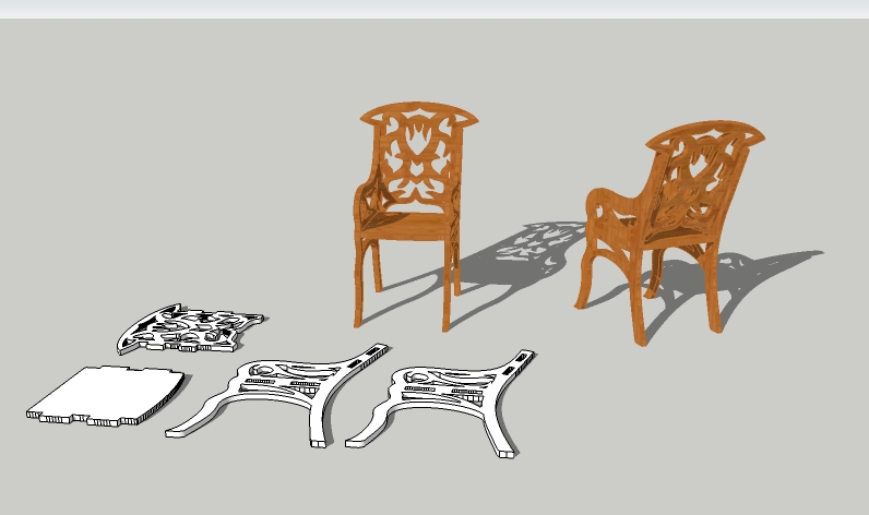 Decorative chair with slotted construction and ornate backrest