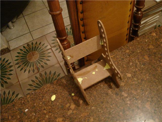 Small slotted chair-shaped wooden pen holder