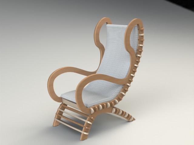 Curved wooden rocking lounge chair with slatted frame