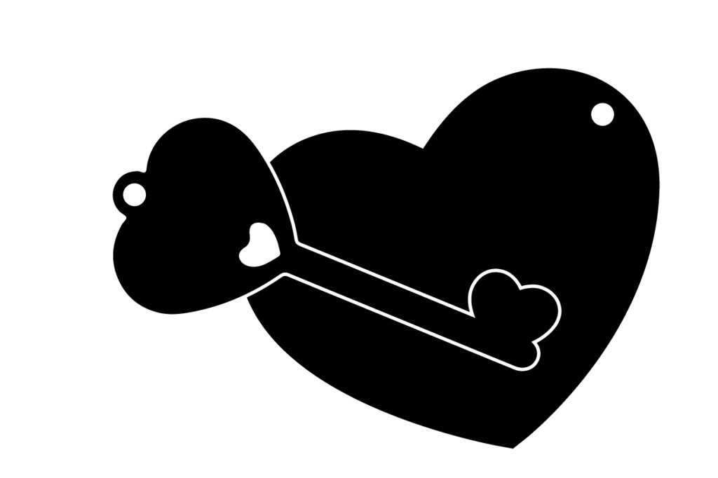 Two heart keychain silhouettes forming a couple motif