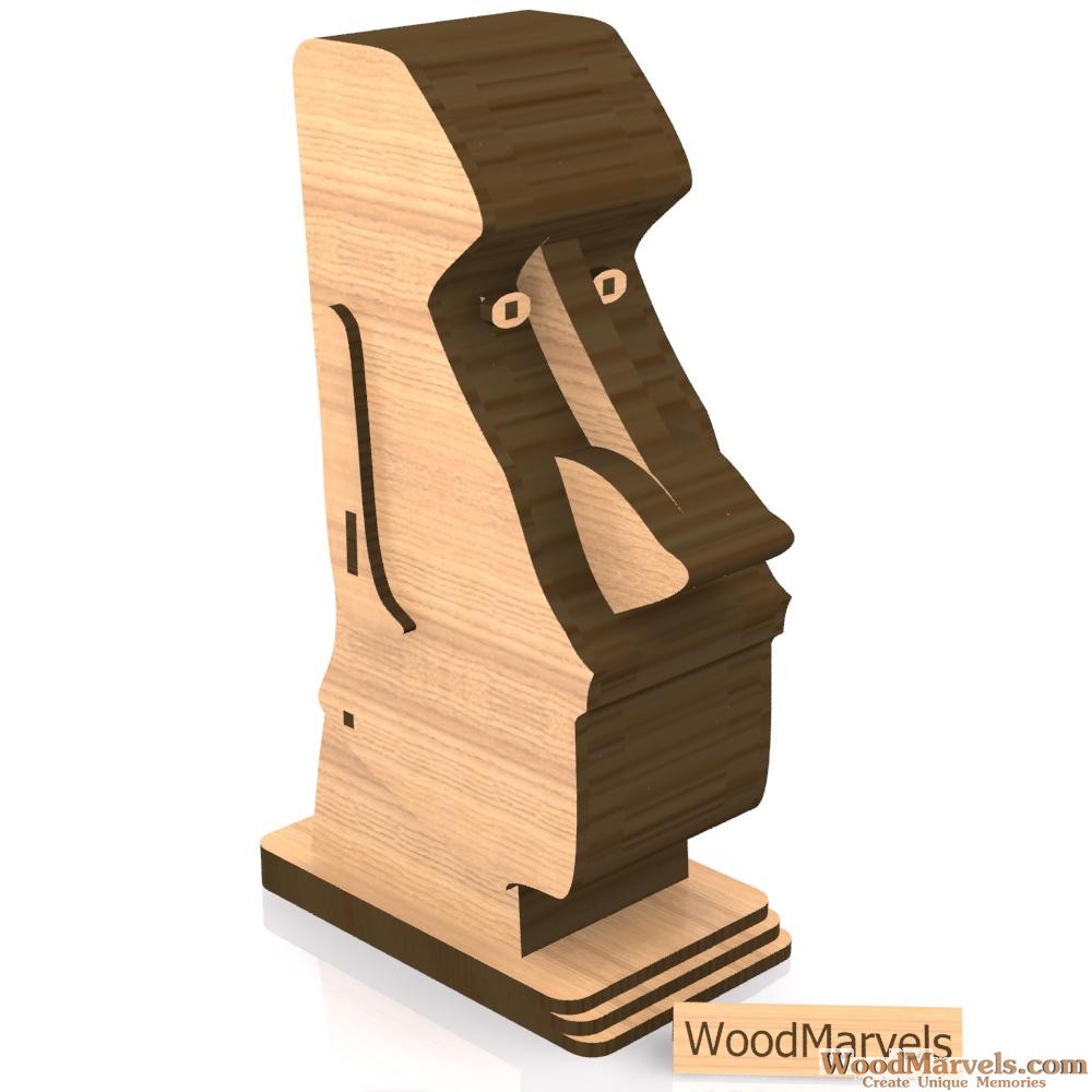 Slotted wooden Easter Island Moai style model on a base