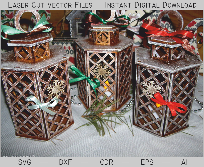 Decorative rectangular lanterns with diamond lattice sides and ribbon bows