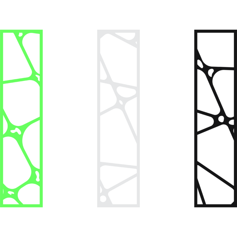 Geometric number one designs in green, white and black