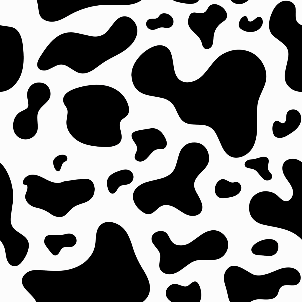 Black irregular cow spots scattered across a white background