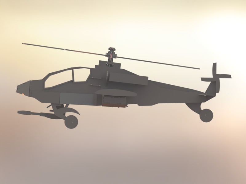Dark helicopter model rendering with main rotor and tail rotor