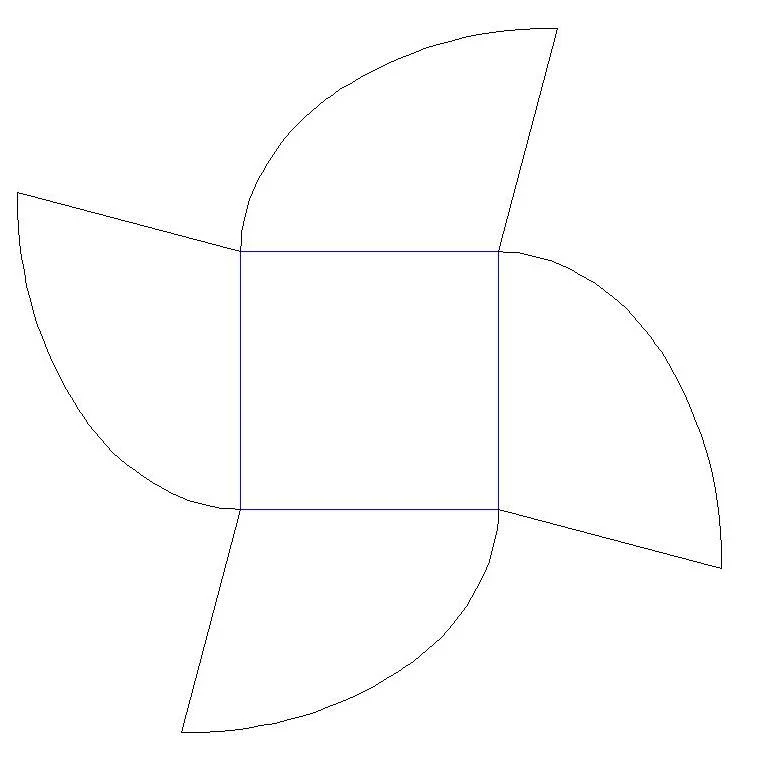 Flat cutting template for a curved bonbon gift box