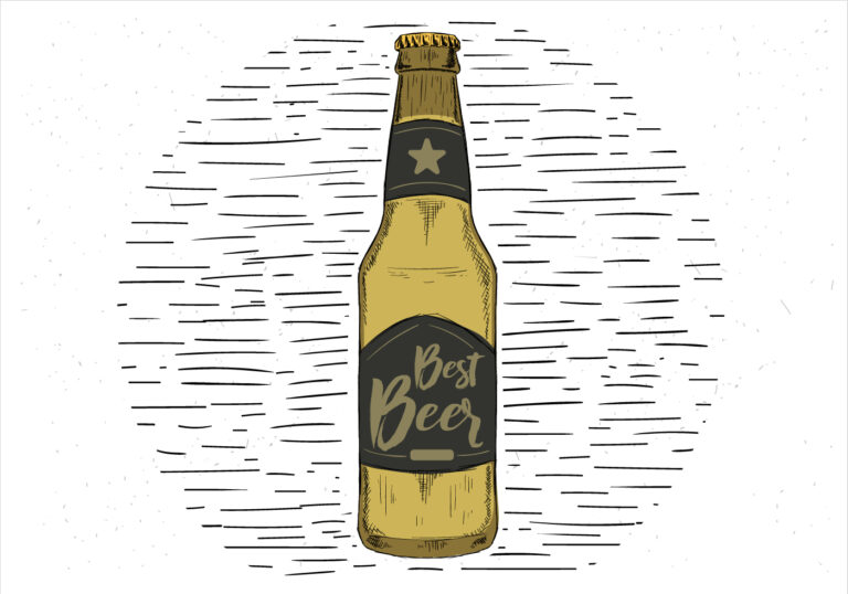 Gold-colored beer bottle with a Best Beer label over a field of short horizontal lines