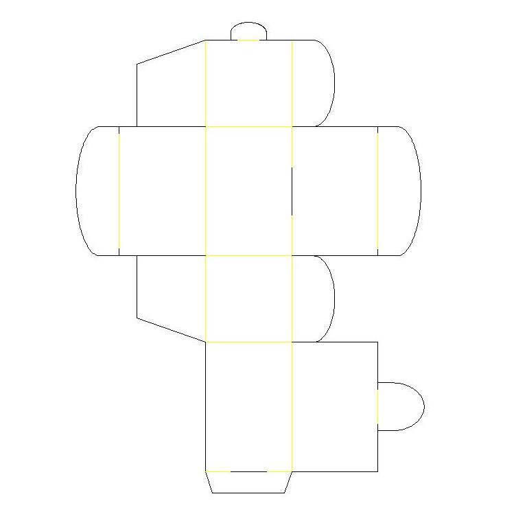 Cross-shaped gift box net with rounded side flaps and tongue closures