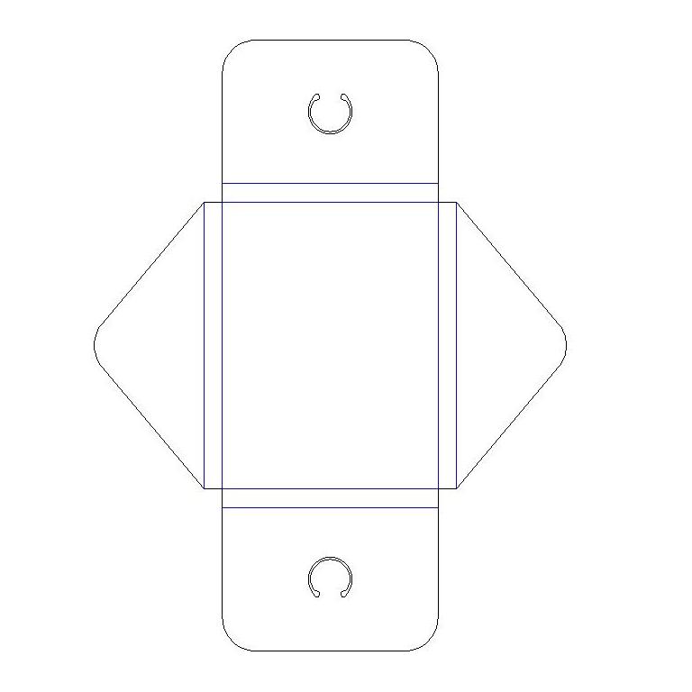 Flat box net with rounded end flaps, side wings and closure holes