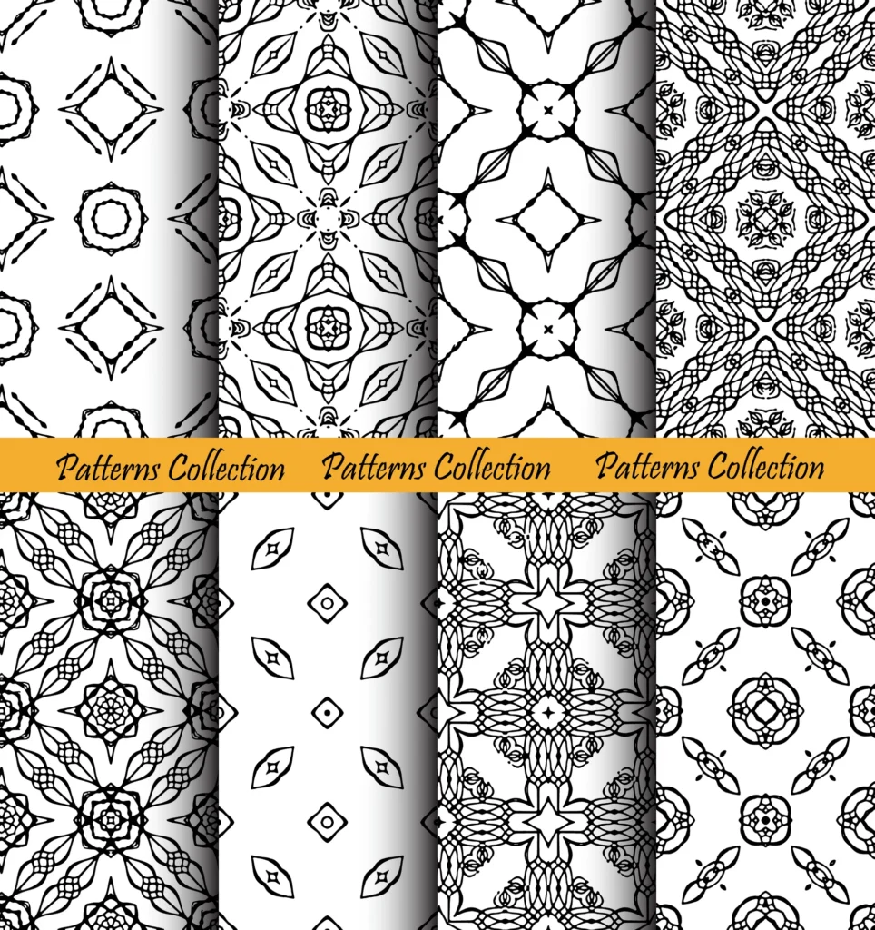 Black and white decorative pattern samples from a wedding invitation EPS collection