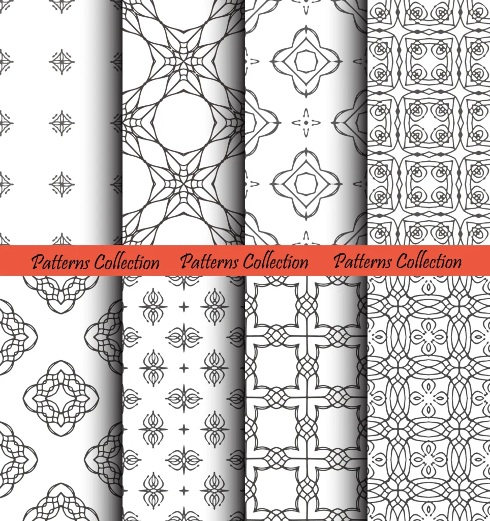 Grid of floral and geometric pattern samples for invitation layouts