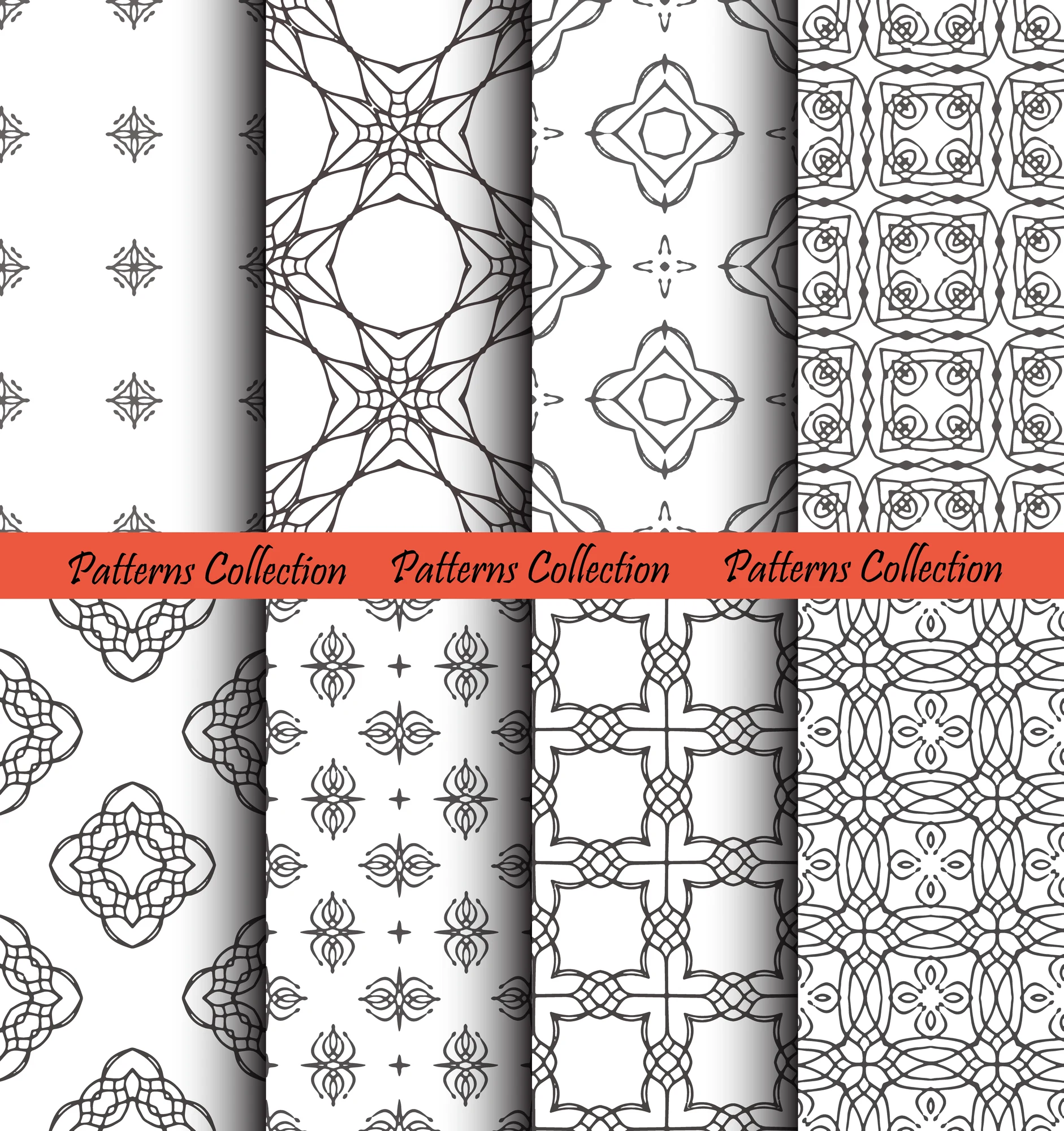 Grid of floral and geometric pattern samples for invitation layouts