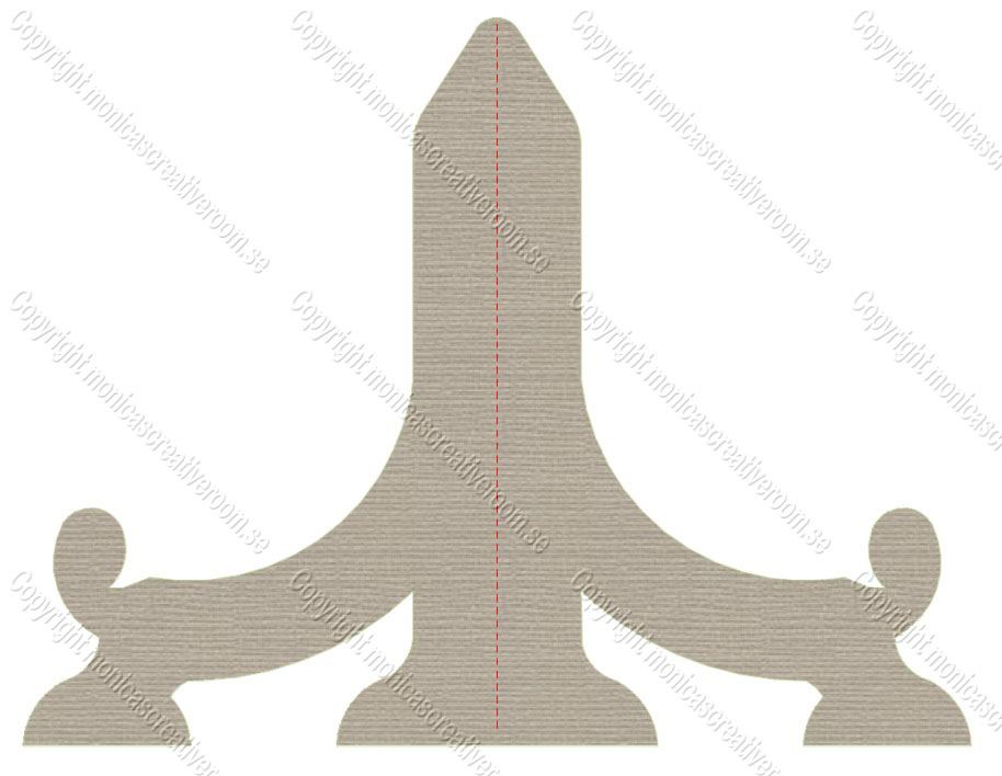 Symmetrical display stand profile with curled feet and a tall pointed center