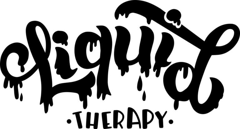 Hand-lettered phrase Liquid Therapy with a dripping effect