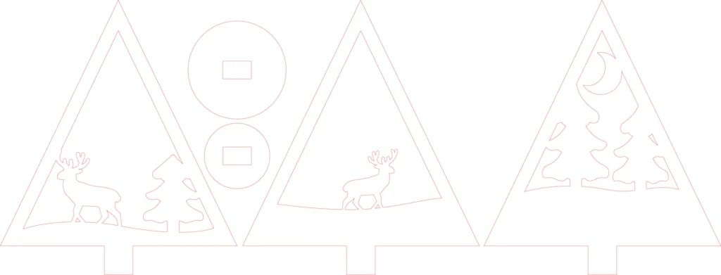 Geometric Christmas tree ornament templates with small seasonal cutouts