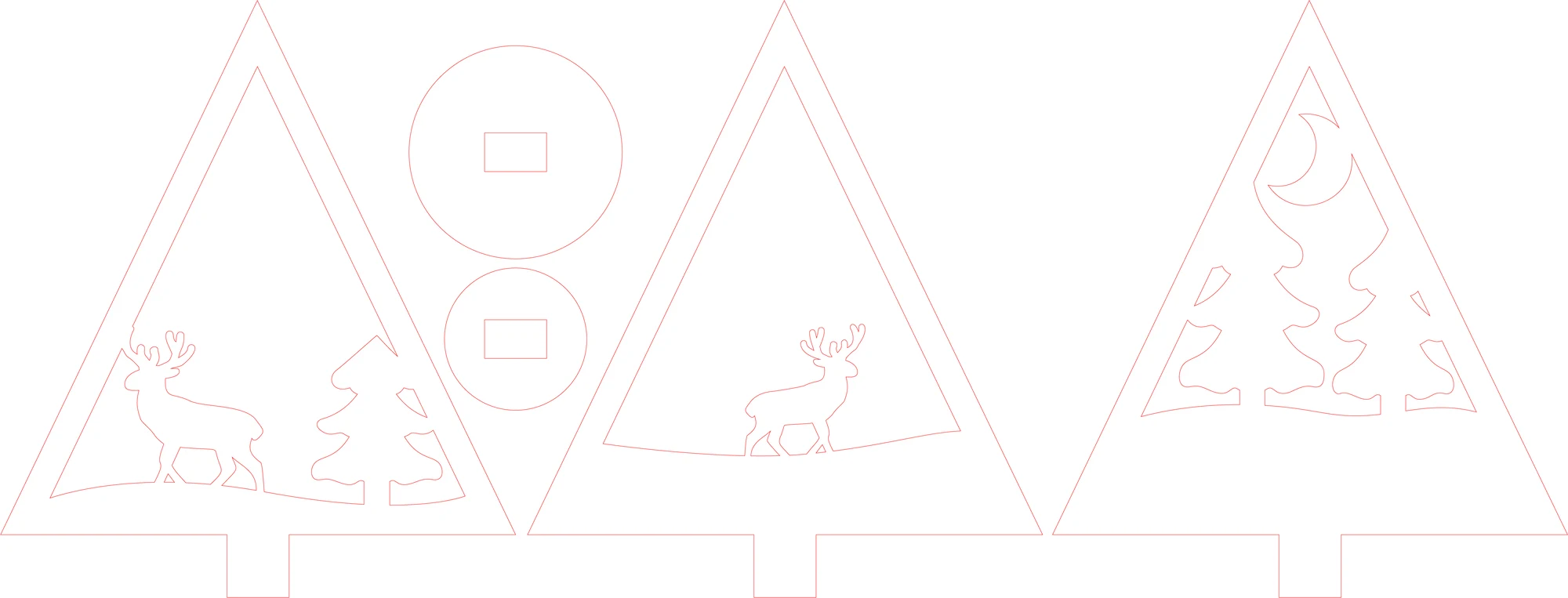 Geometric Christmas tree ornament templates with small seasonal cutouts