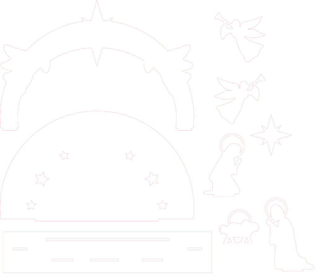 Nativity scene laser-cut design preview with figures arranged beneath a star