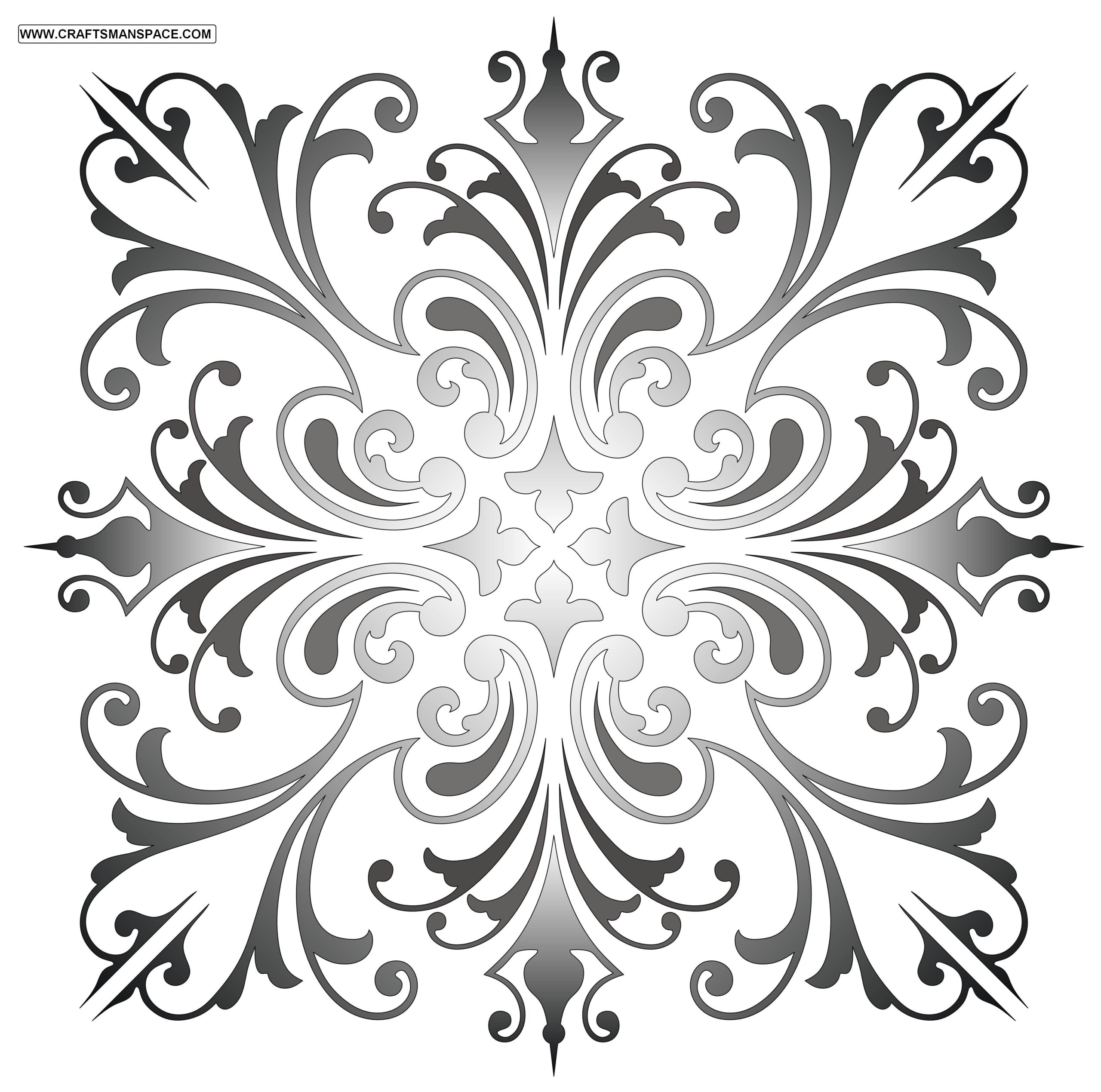 Black square ornament with mirrored corner foliage and a small central star