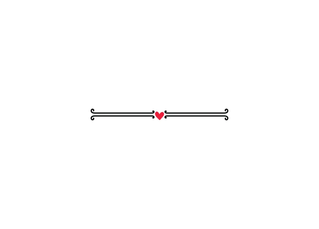 Long straight ornamental divider with a small red heart at the center