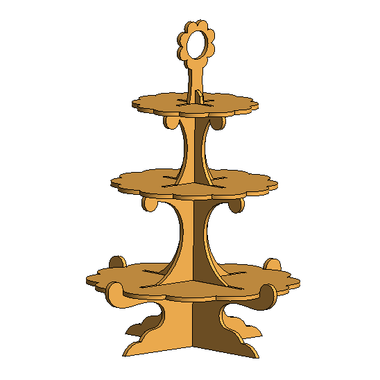 Three-tier decorative display stand with a top handle and curved base supports